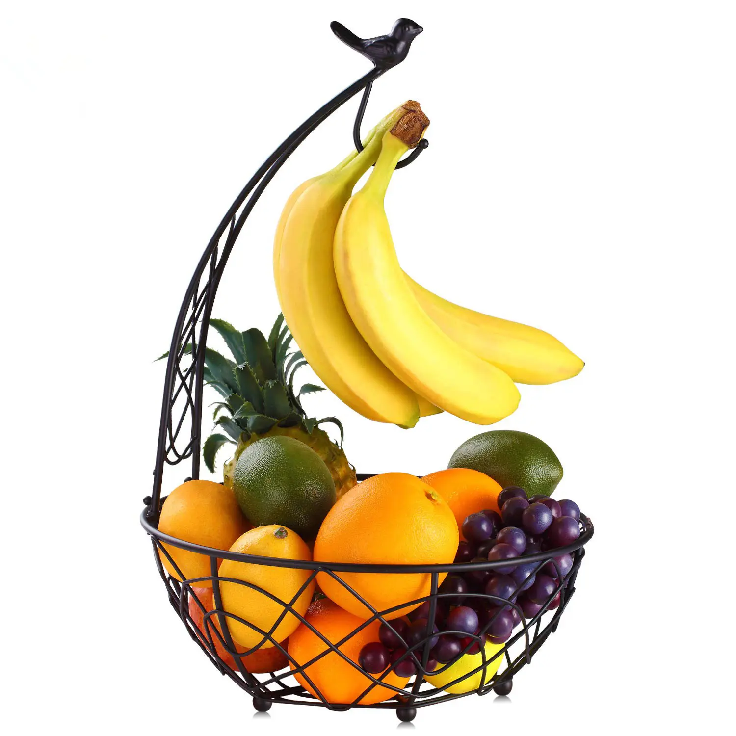 OWNSWING-Soporte de cesta de frutas y verduras colgante de metal de 2 niveles con colgador de plátano