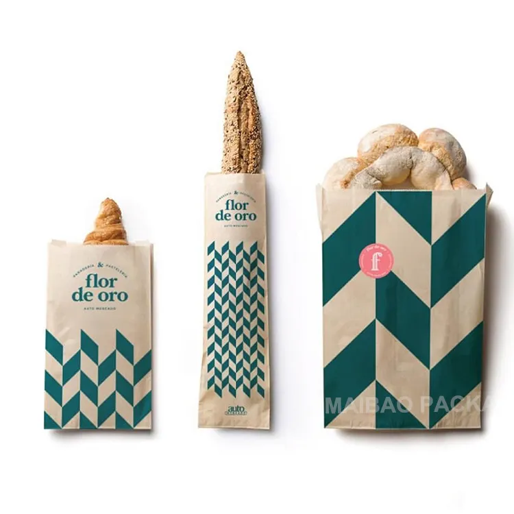 Bolsa de embalaje de pan para panadería, papel kraft a prueba de aceite, ecológico, con impresión personalizada, baguette francés