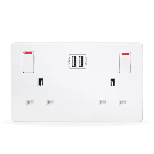 Leishen Vente en Gros USB Prise Murale 13A Double Interrupteur 2 Gang QC 3.0 Double USB-A QC 18W Chargeur Rapide Interrupteur Prise Murale 250V