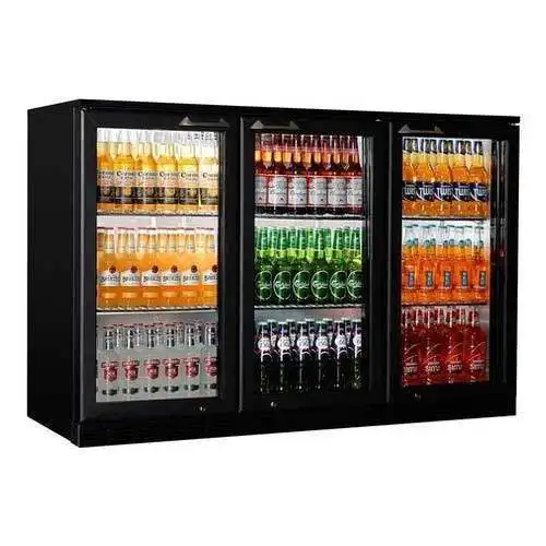 Supertise Black Hinge Swing 3 Doors Bottle Beer Fridge Display Refrigerator Glass Drink Back Bar Cooler