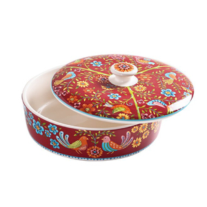 Kırmızı bahar kuş mutfak seramik 8.8 inç meksika Tortilla isıtıcı Tortilla sunucu kapaklı - Product Image 1