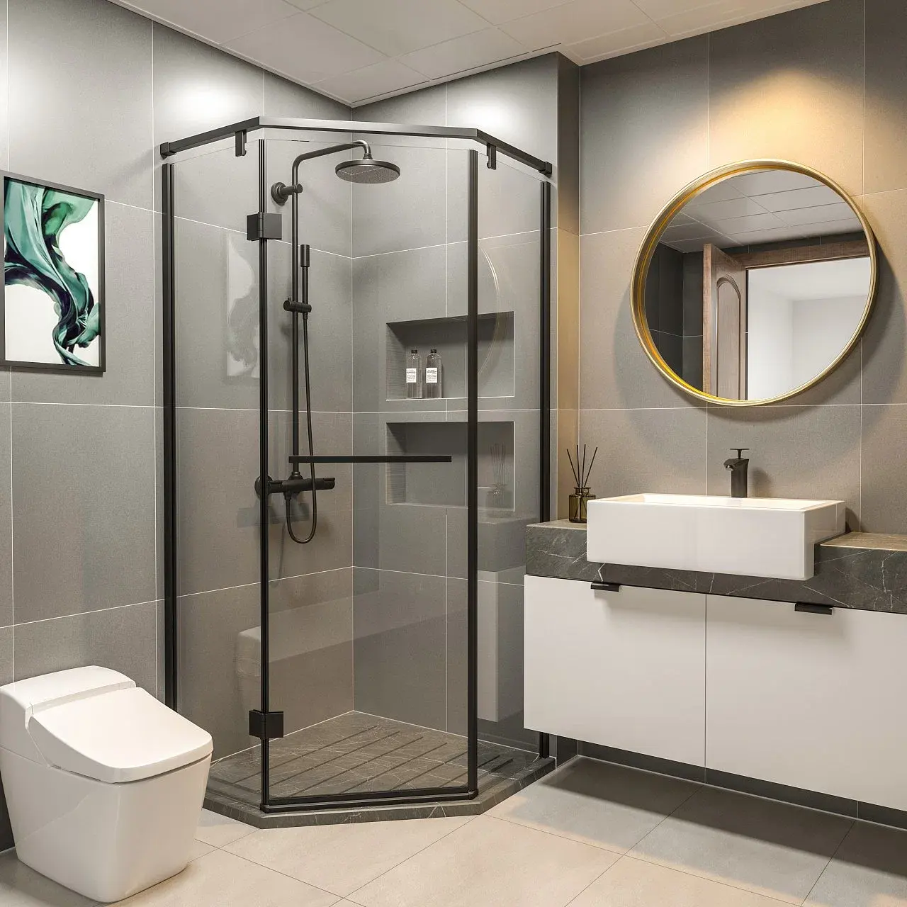 Tepsi banyo duş ekran ile ekskavatör taşıyıcı duşakabin yüksek kaliteli sürgülü dikdörtgen temperli cam duş kabini