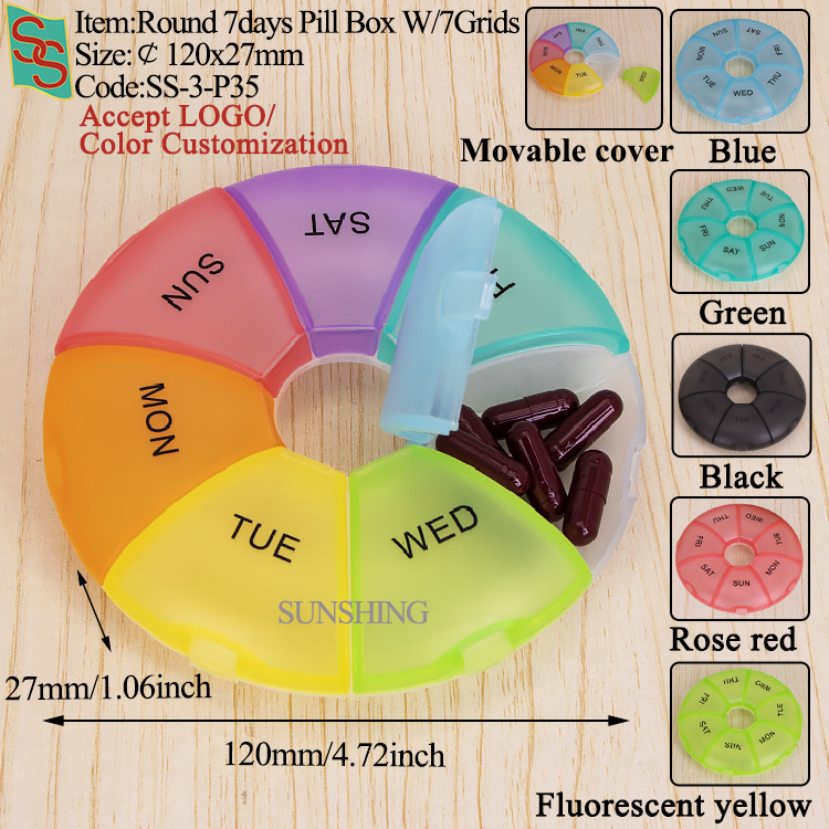 P35 Boîte à pilules ronde 7 jours avec 7 compartiments