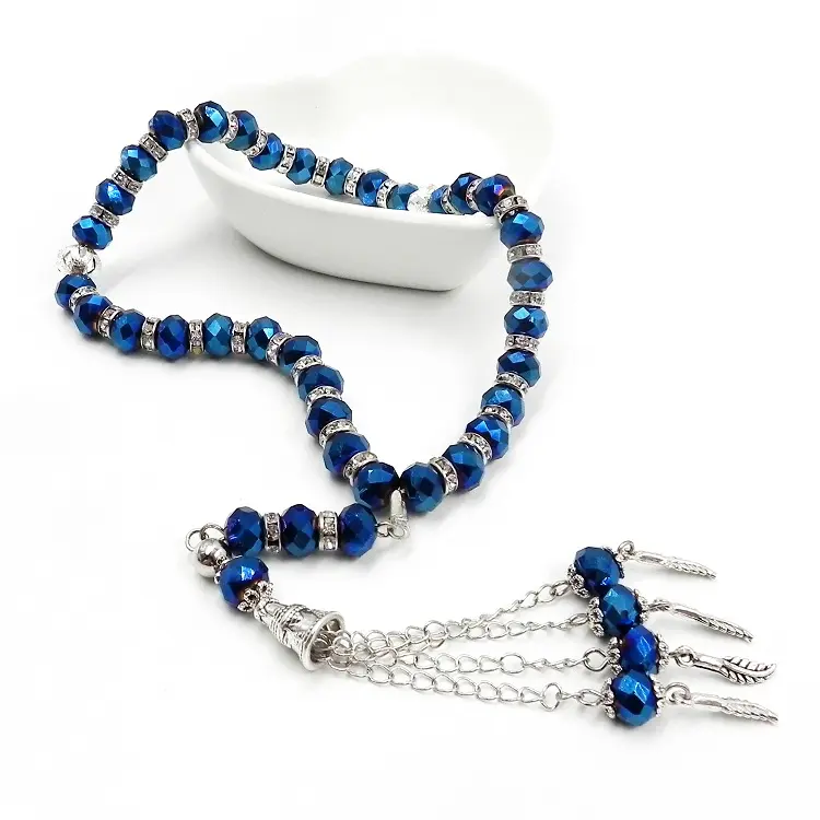 Branello di preghiera musulmano 33 branelli di cristallo blu rosario bracciale uomo braccialetti di perline religiosi