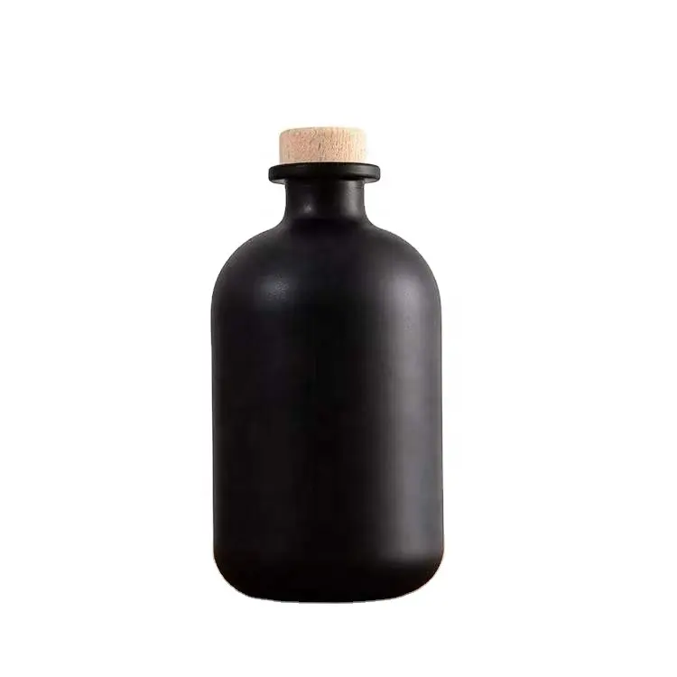 Garrafas de vinho de vidro preto fosco, com rolha para licor, azeite, bebidas de café frio