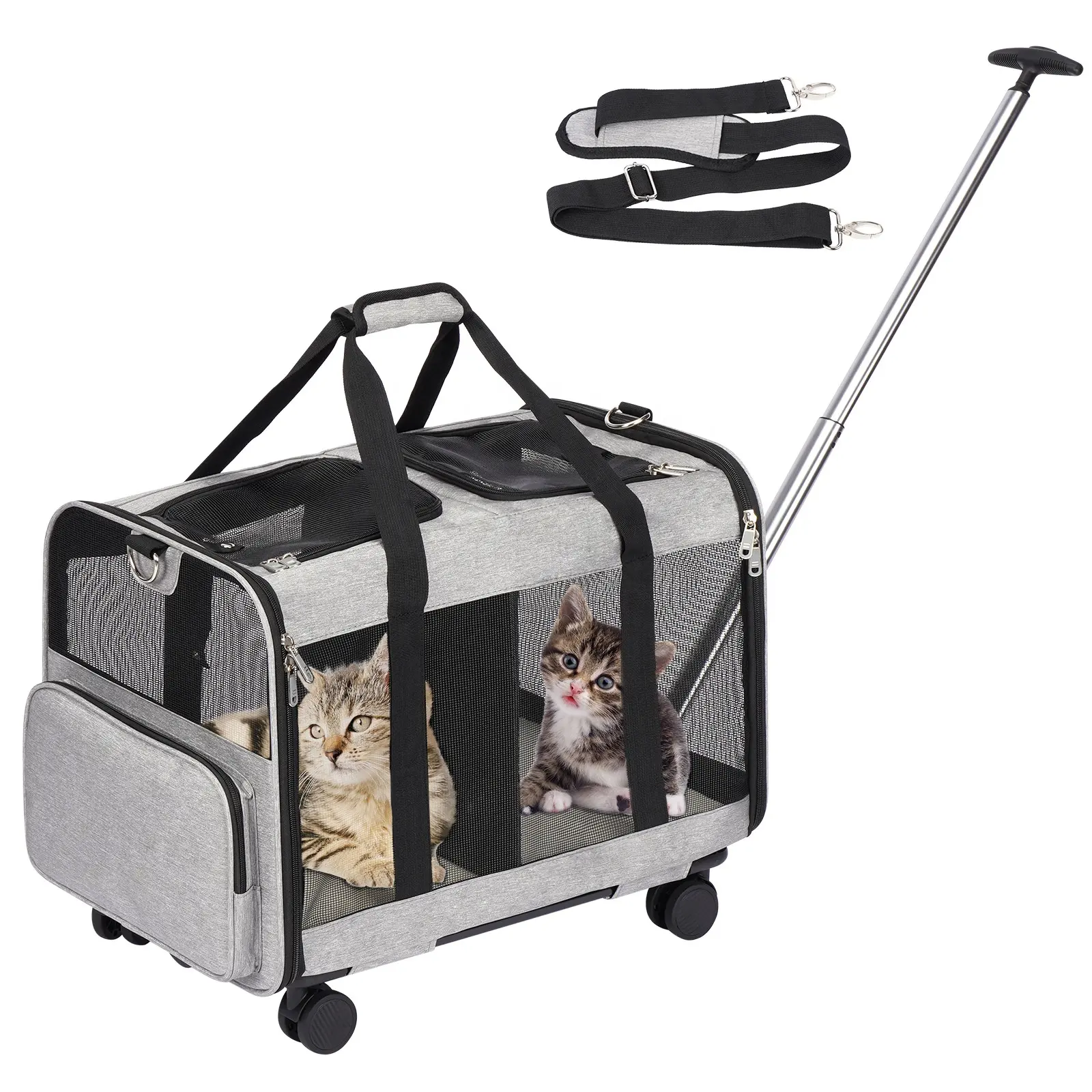 Oem Wholesale Airline Approved Trolley Detachable Portable Travel Dog Cat Pet Carrier With Wheels