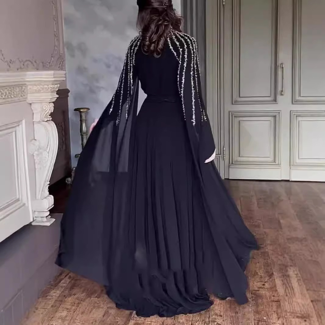 Black Middle Eastern beaded long dress evening gown