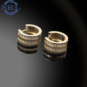 Altın pirinç Huggie küpe ile çift sıra zirkon taşlar günlük lüks Trendy toptan moda takı için dikişsiz çemberler - Product Image 5