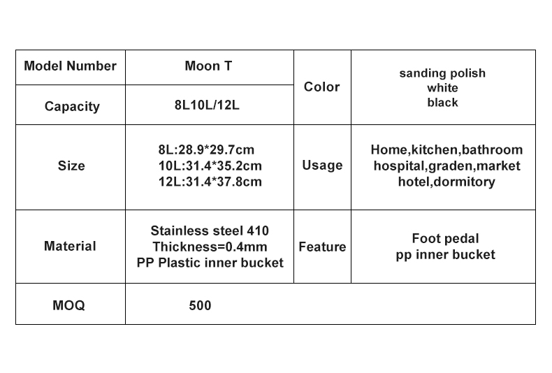 8L interior kitchen stainless steel metal clamshell bin with pedals