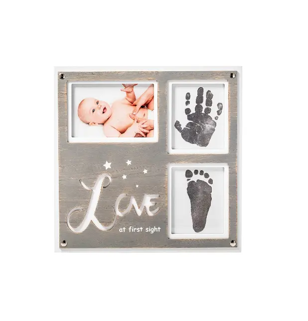 Appena nato Del Bambino Handprint e Footprint Cornice Kit-Taglio Speciale 12.6x12.2 unches Bianco/Grigio Telaio In Legno