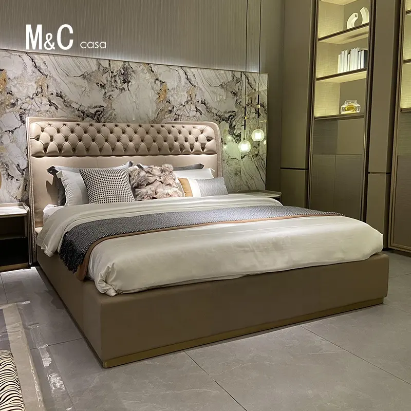 Mobilya döşemelik tasarımcı yatak İtalyan deri yatak kral boyutu 1.8 m çift lüks yatak modern
