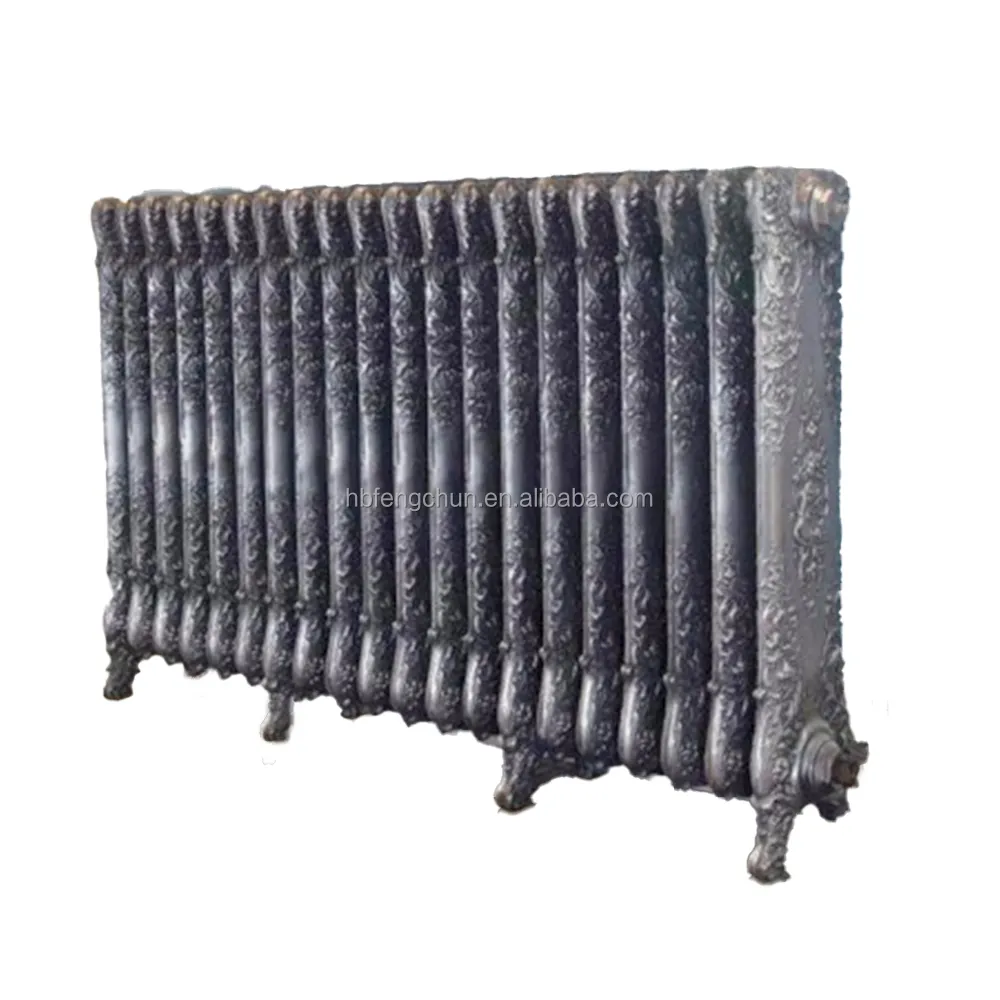 Calentador de radiador de hierro fundido impreso en relieve antiguo con radiador de control central