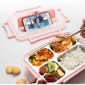 Çok fonksiyonlu paslanmaz çelik okul için sağlık yalıtım çatal ile yemek kabı 4 bölme dikdörtgen Bento gıda depolama - Product Image 3