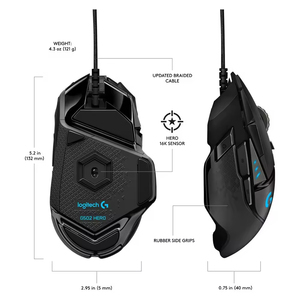 罗技G502英雄16000DPI有线游戏鼠标原装3D风格和USB连接 - Product Image 4