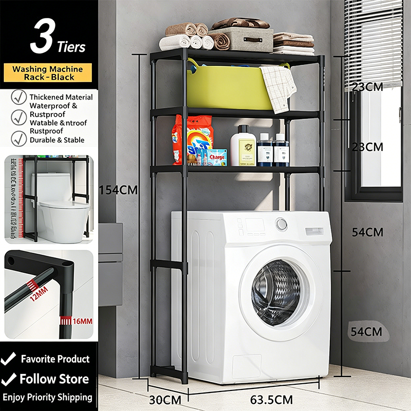 Estante negro de 3 niveles para lavadora