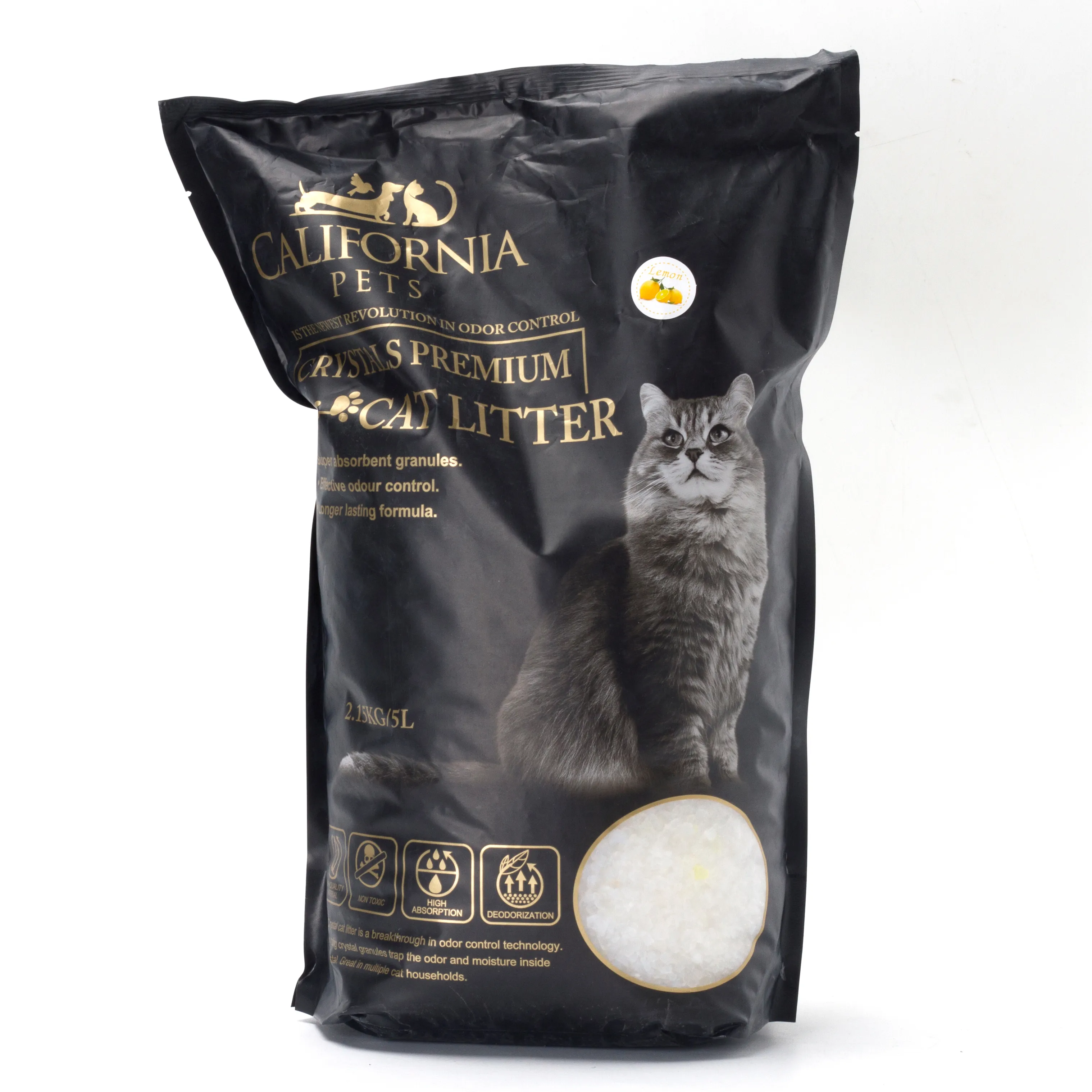 China 5L Yellow Cats Silica Sand Umwelt freundliche ungiftige Katzen reinigung Frisches Kristall Katzenstreu Kieselgel