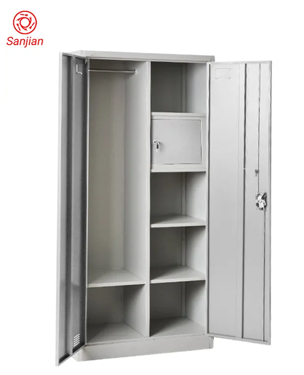 Sanjian-armario de acero con 2 puertas abatibles para dormitorio, armario de metal personalizado, color gris, KD