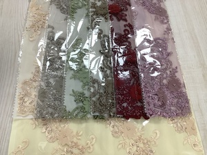 高品质套装Wise 3d雪纺花蕾丝面料配手工串珠亮片刺绣面料连衣裙