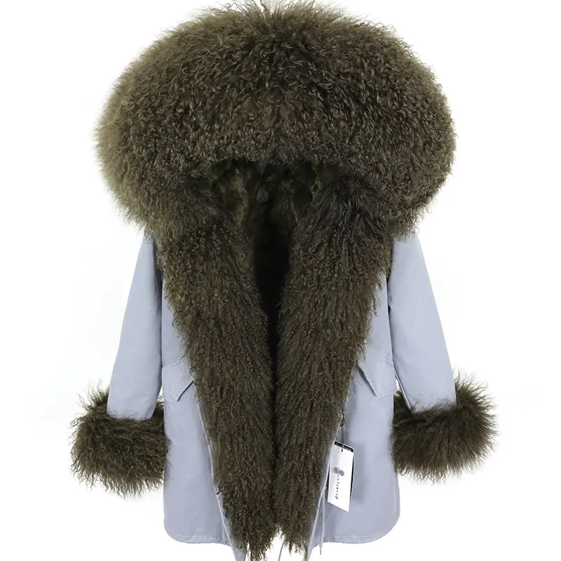 Nouveau hiver amovible lapin cheveux doublure Extra Large agneau cheveux collier moyen Long épaissi manteau de fourrure