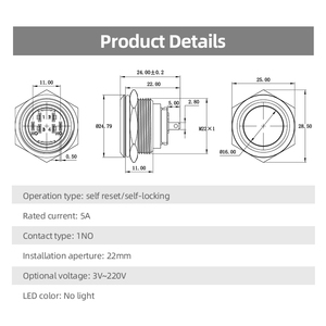 Metal <strong>Push</strong> <strong>Button</strong> <strong>Switch</strong> 22mm Momentary <strong>Push</strong> <strong>Button</strong> <strong>Switch</strong> 5A Waterproof <strong>Push</strong> <strong>Button</strong> for Lift - Product Image 6