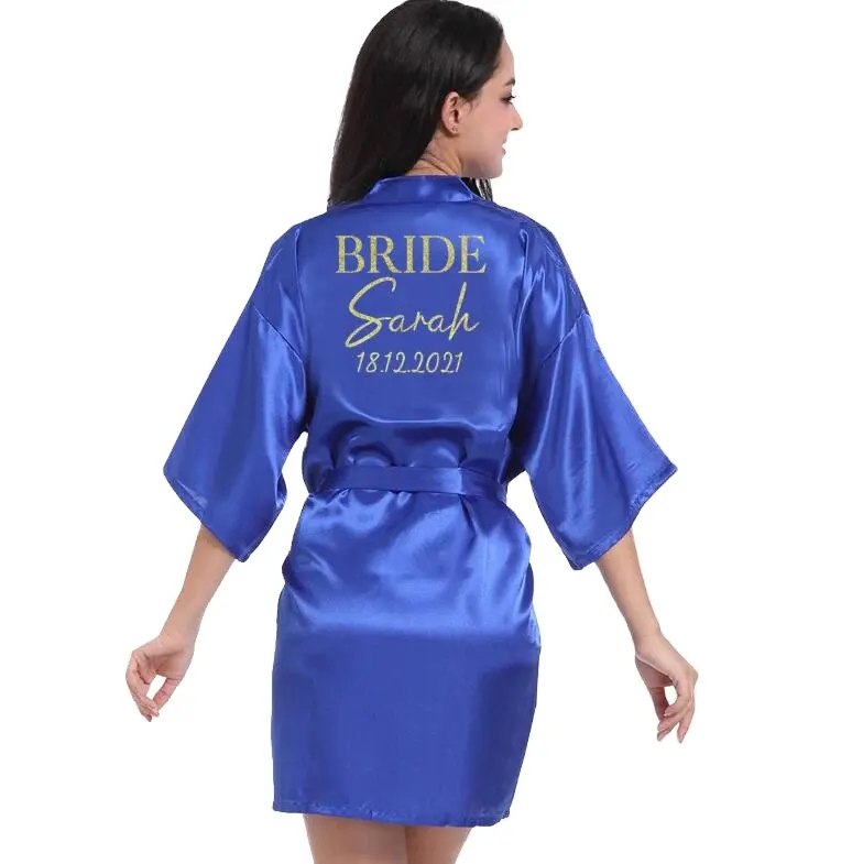 S & J Logo personalizzato all'ingrosso matrimonio Kimono accappatoio Faux Silk abito da sposa sposa damigella d'onore abiti da sposa donna