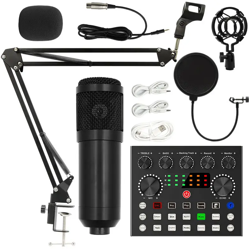 Jeu de cartes son V8 Carte son Podcast Microfone Pod Cast Mic Kit karaoké Usb BM800 Studio d'enregistrement en direct Microphone à condensateur