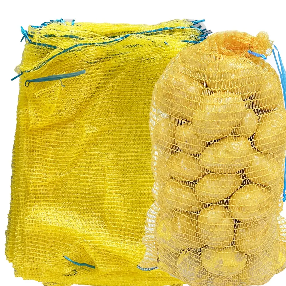 Bolsa de malla de red Raschel reutilizable transparente de PE para verduras, cebollas, patatas para embalaje agrícola