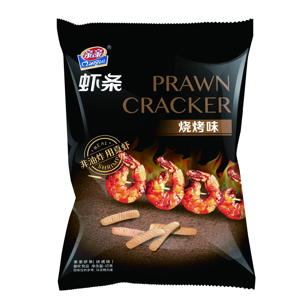 Qinqin Gamberi Cracker 40g BARBECUE Sapore Non Fritto Cibo Sano Soffiato Frutti di Mare Cinese Snack Private Label Produttore All'ingrosso