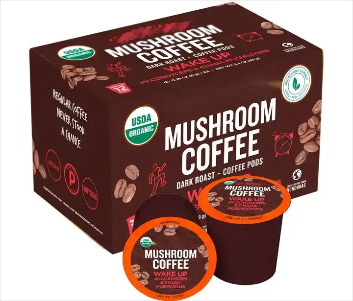 Private Label Healthy Instant Latte Coffee Mushroom Extract Black Powder Lions Mane Mushroom Coffee