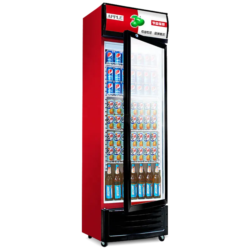 Refrigerador vertical refrigerado para exibição de bebidas, refrigerador comercial sem portas de vidro Frost