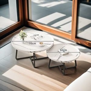 Mesa de centro nórdica moderna, combinación de mesa auxiliar, mesas de centro anidadas de madera rústicas redondas para el hogar, sala de estar - Product Image 2