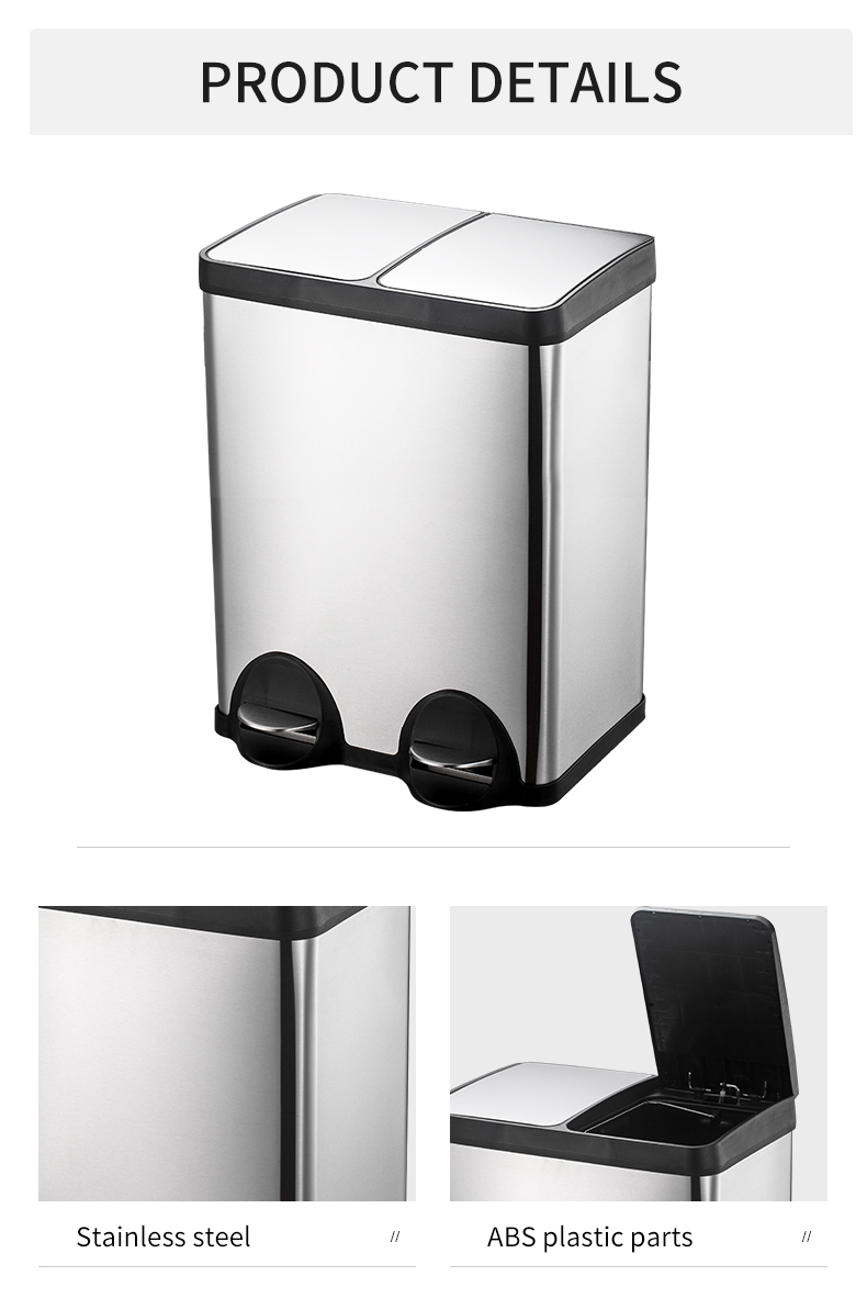 Manufacturer kitchen 2 compartments stainless steel trash can in waste bins