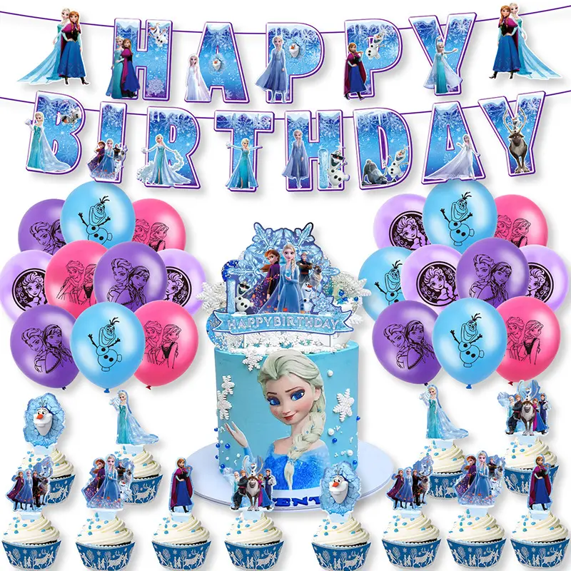 Decorazioni di compleanno congelate forniture per feste di compleanno congelate palloncini principessa Happy Birthday Banner Cake Topper per bambini Y840