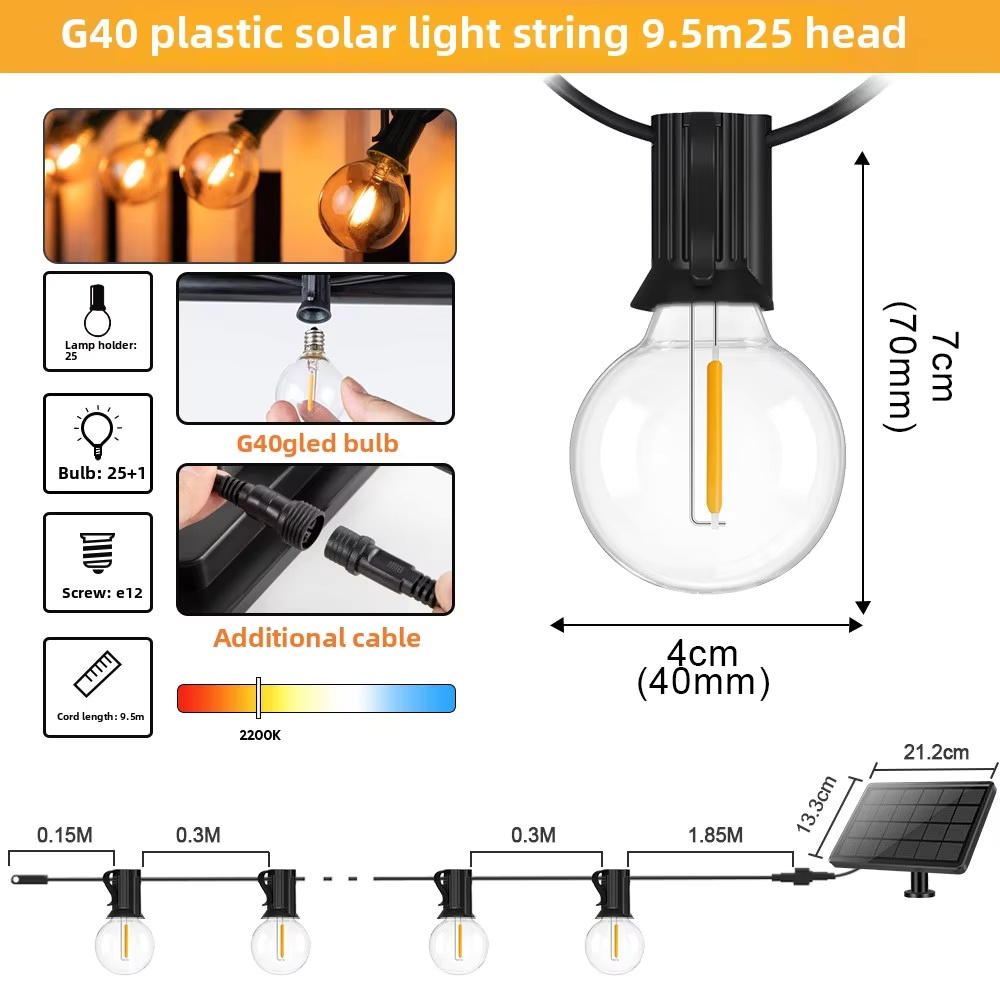 (g40) plástico transparente 9,5 m 25 lámpara