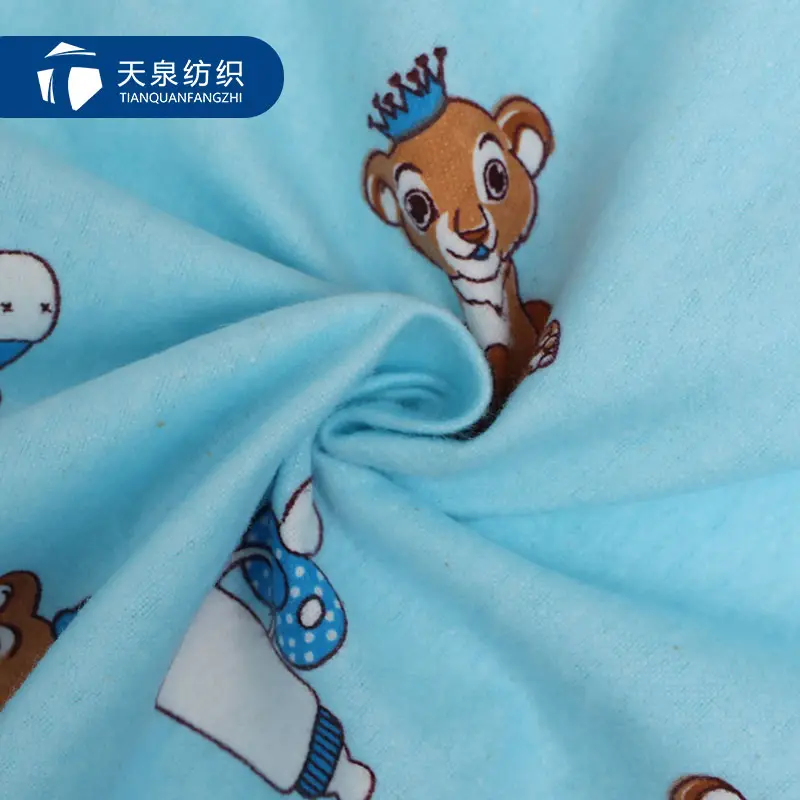 Pur coton 100% coton 20*10 40*42 tissu de flanelle imprimé double face utilisé pour les pyjamas tissu brossé