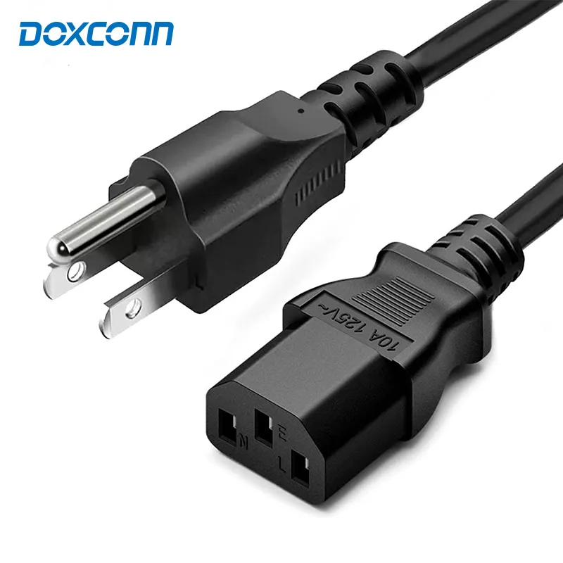 Wholesale USA Power Cord PC Power Cable 3 Prong American IEC C13 Connector UL standard Power Supply Extension Cords