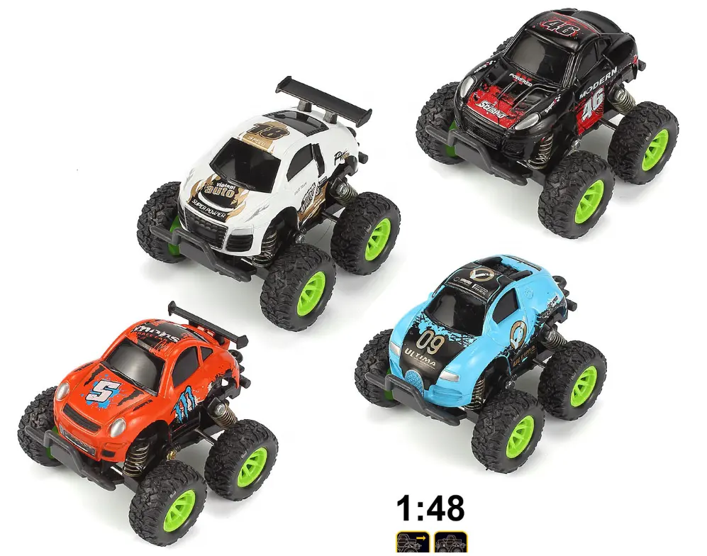 Coche de juguete de 4 piezas con resorte para evitar golpes, modelo fundido a presión, coche de Metal de aleación 1:48 para niños, colección de coches en miniatura