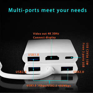 HC-04D 5合1 4k视频输出类型-c至hdtv适配器3端口usb 3.0 usb-c集线器，带3A电源 - Product Image 5