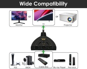 HDMI 3 en 1 Out 4K HDTV Video Cable Switcher 8K Splitter Full HD Cable Pigtail Selector de 3 puertos Convertidor de salida USB
