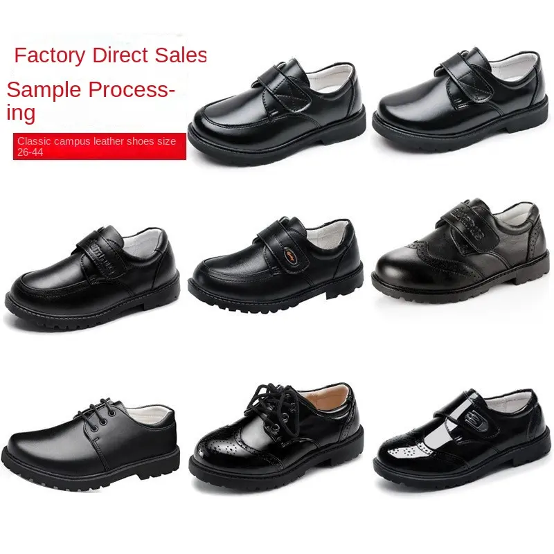 New Boys' Leather Shoes, Black Cowhide, 3-16 Year Old Campus Performance Children's Shoes Manufacturer Direct Supply