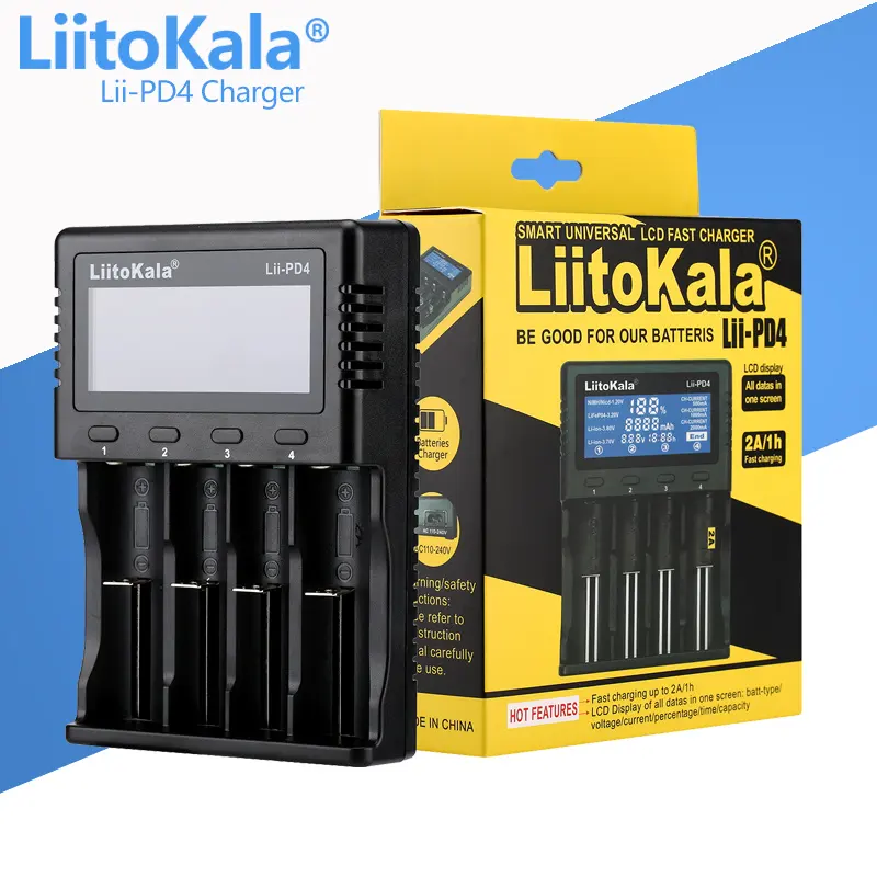 Liitokala Lii-PD4 LCD 3.7V 18650 18350 18500 16340 21700 20700B 20700 10440 14500 26650 1.2V AA AAA NiMHリチウム電池充電器