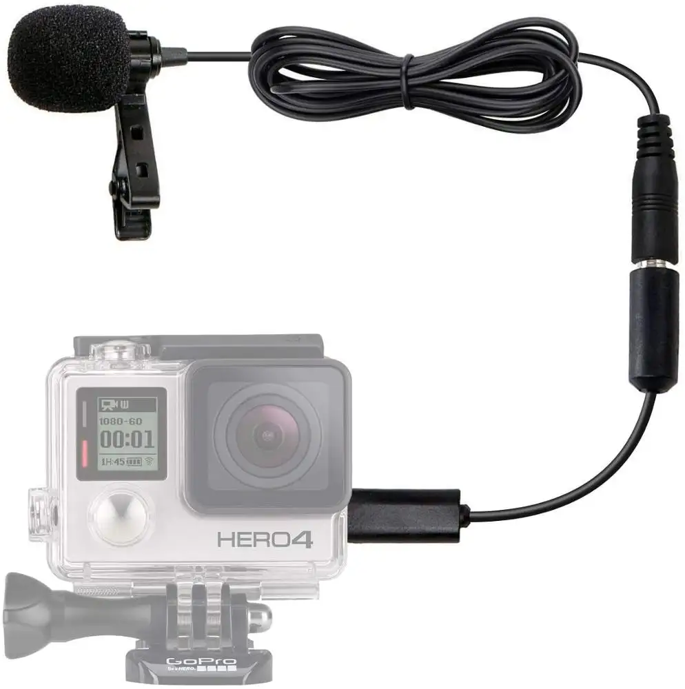 Micrófono de solapa para GoPro con GoPro adaptador de micrófono Compatible con GoPro HERO3 para HERO4 negro blanco y plata ediciones