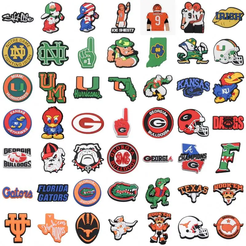 Bán buôn collegiate gators Giày quyến rũ cho 2024 tùy chỉnh clogimson thủy triều làm tắc nghẽn quyến rũ mới jayhawks Giày Pin Hurricanes Giày khóa