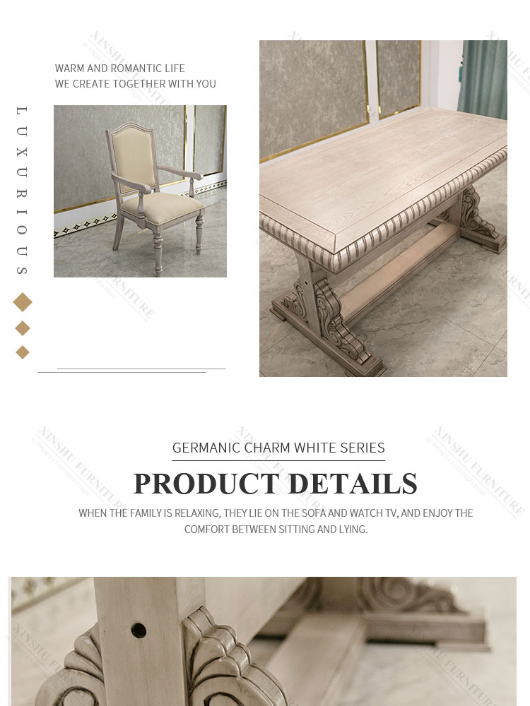 American Light Luxury High-end Table French Rectangular 6-Person Family Large Family 2021 New Solid Wood Dining Table