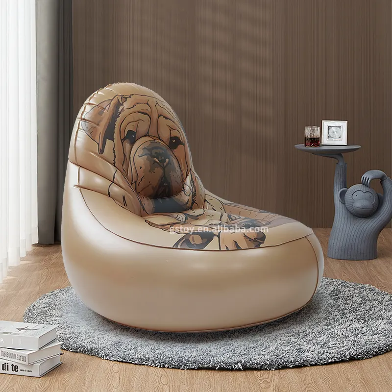 Sofá inflável moderno para festa, sofá inflável com estampa de cachorro e cachorro, cadeira de solteiro para sala de estar ao ar livre