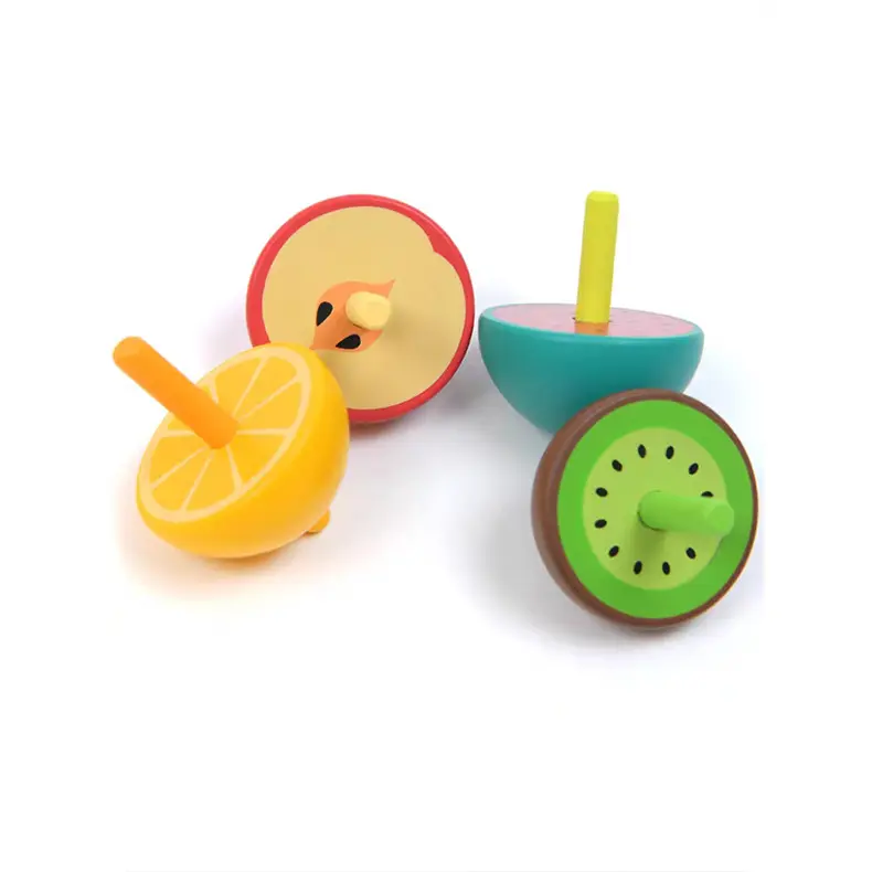 ホット販売かわいいウッドフルーツジャイロおもちゃ子供用フルーツ慣性スピニングトップおもちゃオフィスストレスリリーフおもちゃフィジェットスピナー