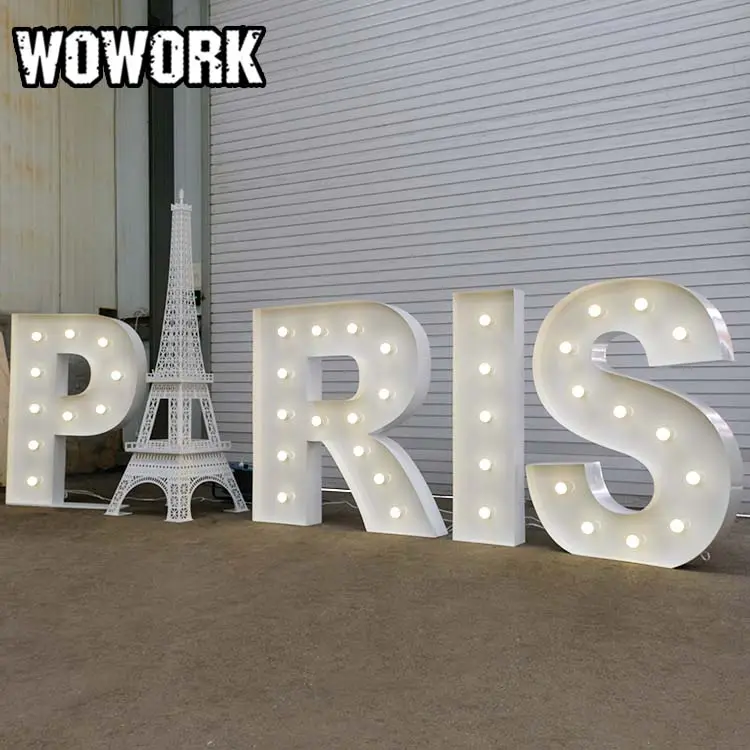 WOWORK fábrica al por mayor gigante grande 6 pies 8 pies 10 pies PARIS Torre Eiffel con letras luz para decoración de centros de mesa de boda