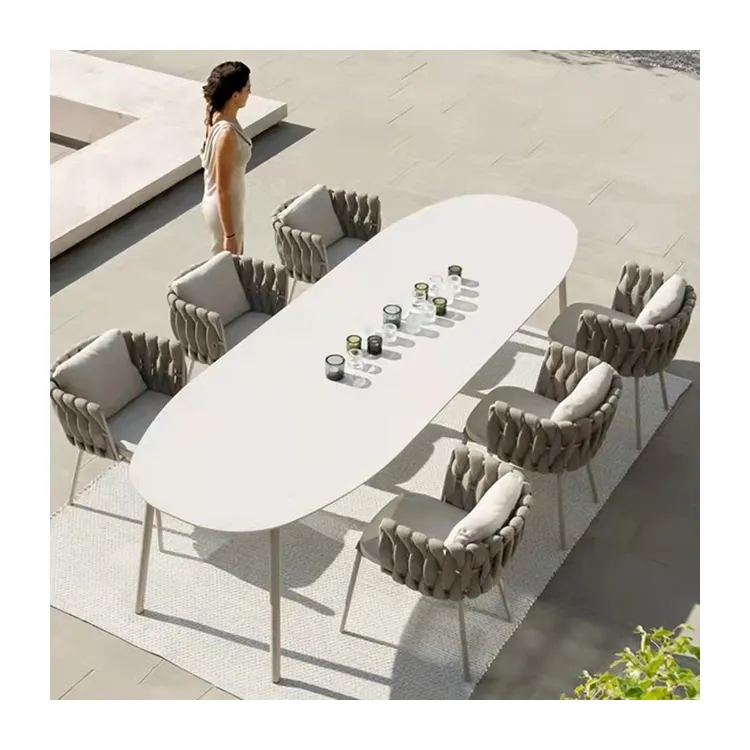Outdoor Seil Möbel gewebte Gürtel Terrasse Freizeit Esstisch und Stuhl Kombination Outdoor Tisch und Stuhl