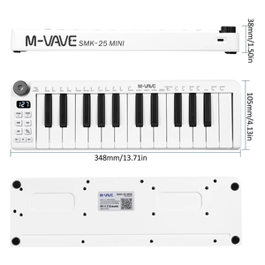 M-Vave Mini 25 скоростных чувствительных клавиш, Поддержка беспроводного USB-соединения, портативная клавиатура для музыкальных инструментов