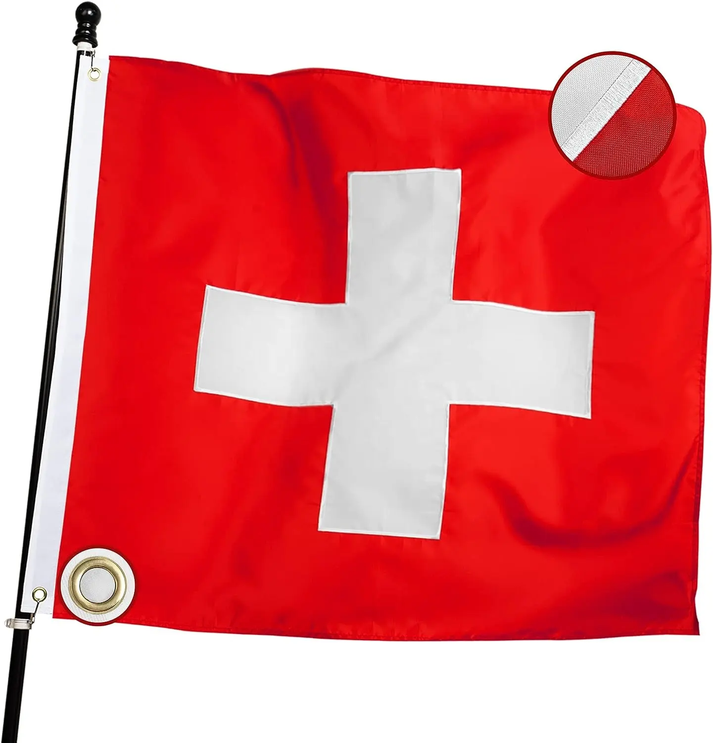 Drapeau d'impression personnalisé brodé imperméable de qualité supérieure en polyester de luxe à l'extérieur du drapeau suisse de 3x3 pieds pour tous les temps difficiles